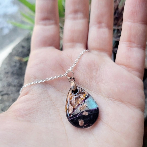 Vintage Dainty Murano Glass Silver Boho Bohemian Teardrop Necklace - Picture 5 of 8